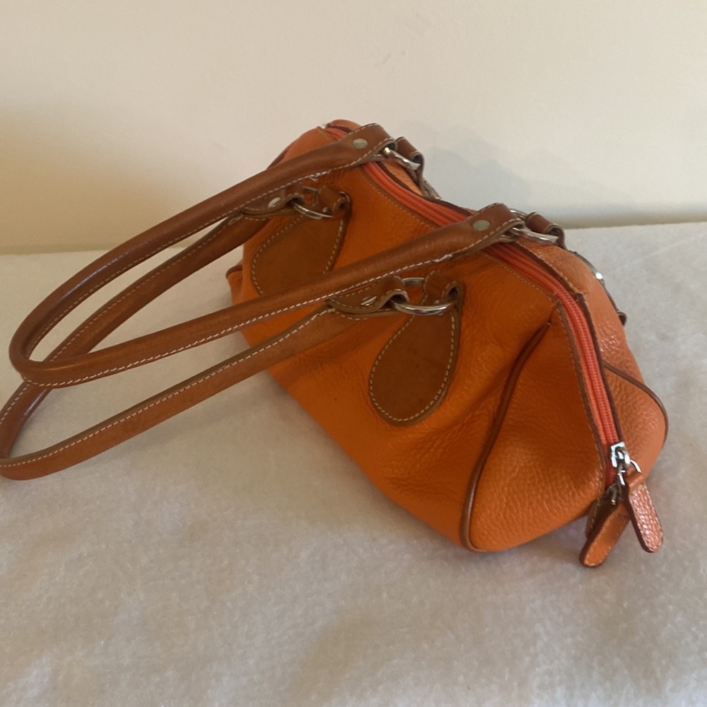 Orange Mini Leather Satchel Bag with Brown Trim - Picture 7 of 9